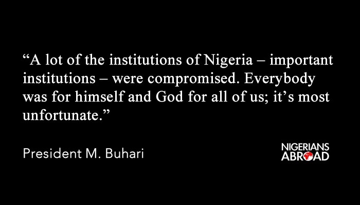 Quote card - President Buhari on corrupt institution