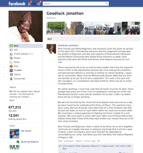 President Jonathan on Facebook